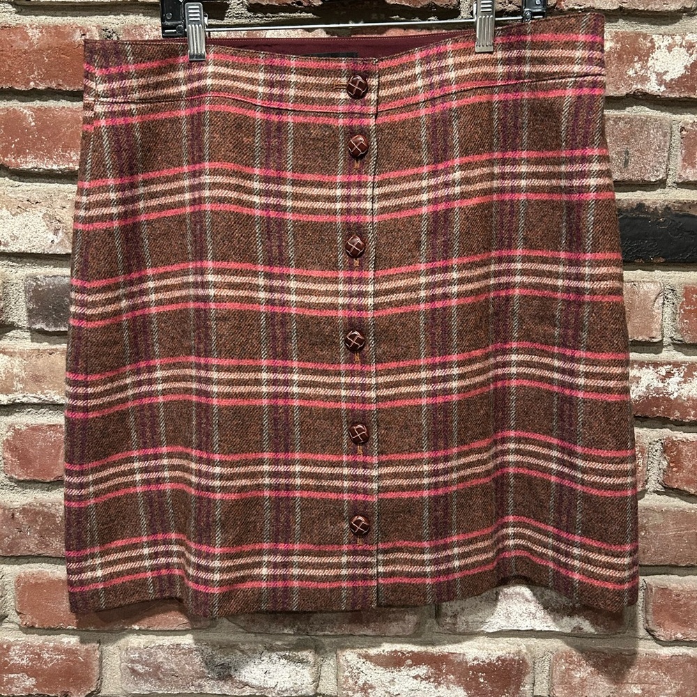 Talbots A-Line Plaid Skirt - Brown and Pink